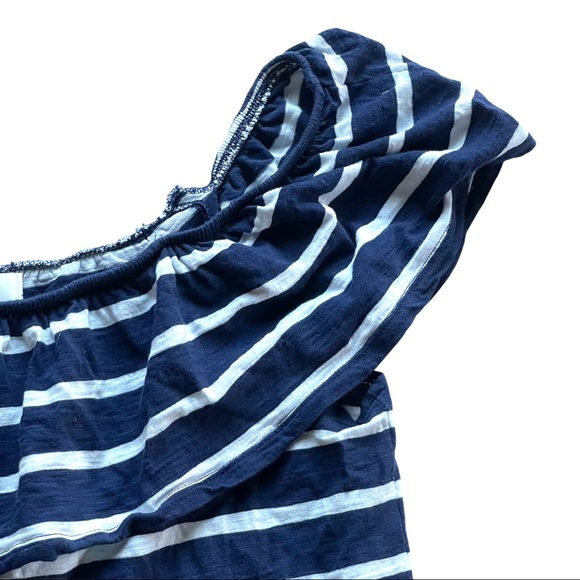 Old Navy off the shoulder ruffled collar blue & white striped top - Picture 4 of 7